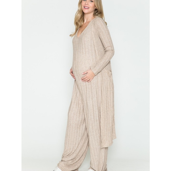 Maternity Ribbed Jumpsuit & Cardigan Set - Picture 3 of 8